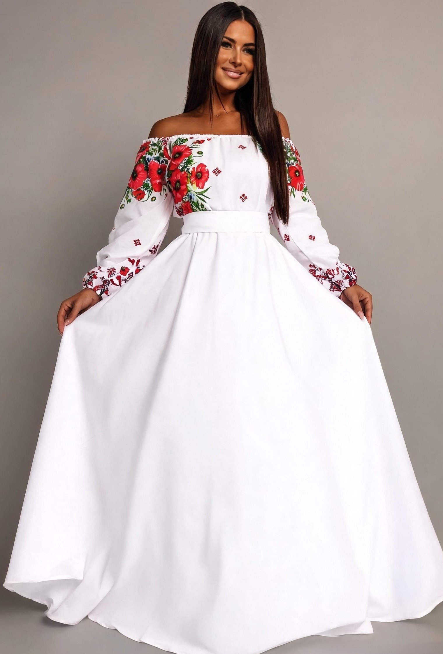 rochie lunga Rochie traditionala lunga din tafta alba Anna